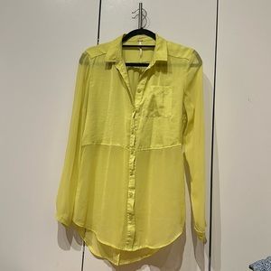 Free people size small yellow button down with sheer arms and bottom